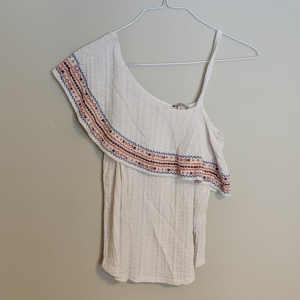Lucky brand One Sleeve Embroidered Top